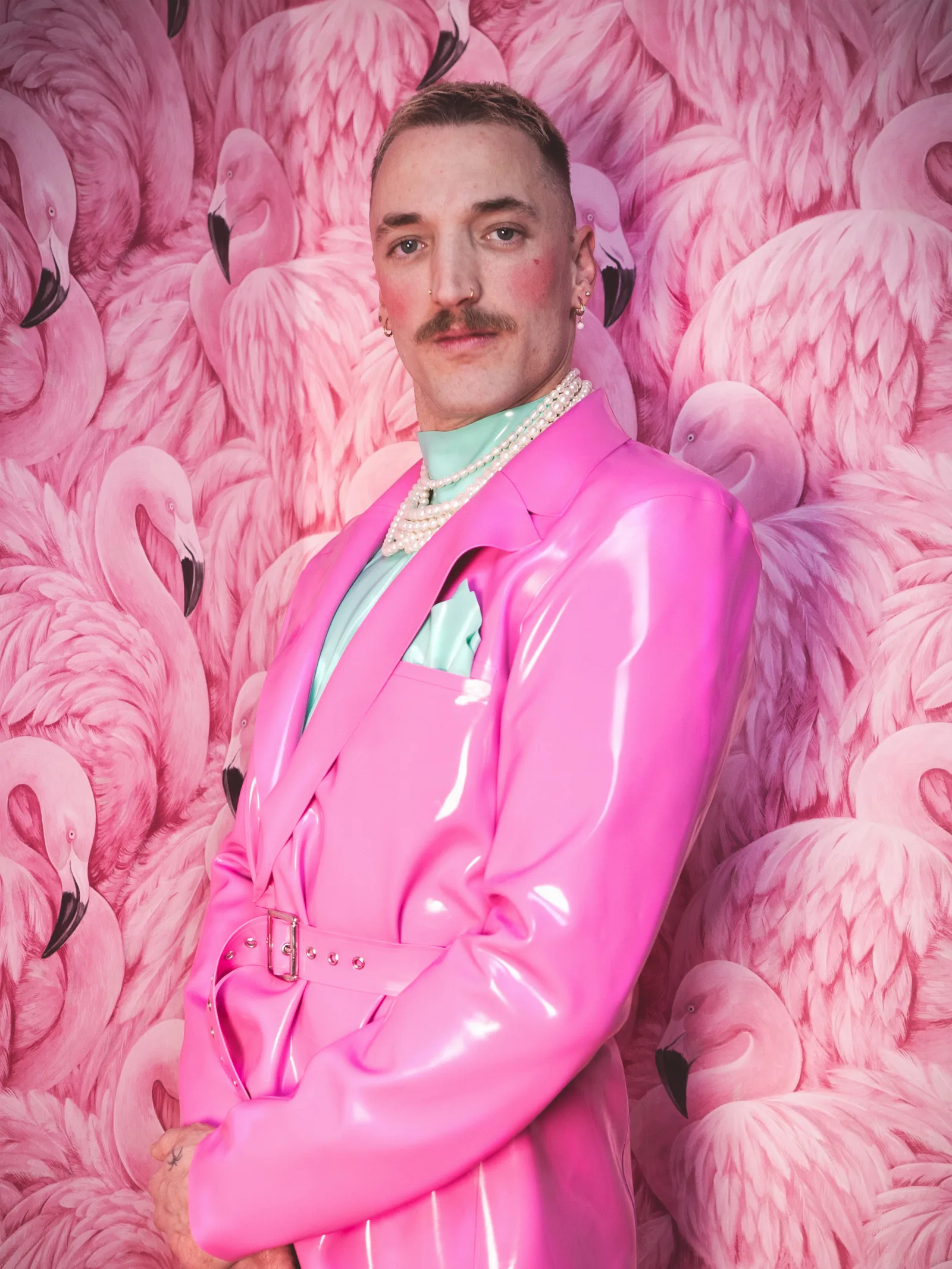 modern men wear colors - oversized suit coat in bubblegum pink